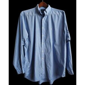Ralph Lauren Blake Blue Plaid Dress Shirt Men's XL Button Down 100% Cotton